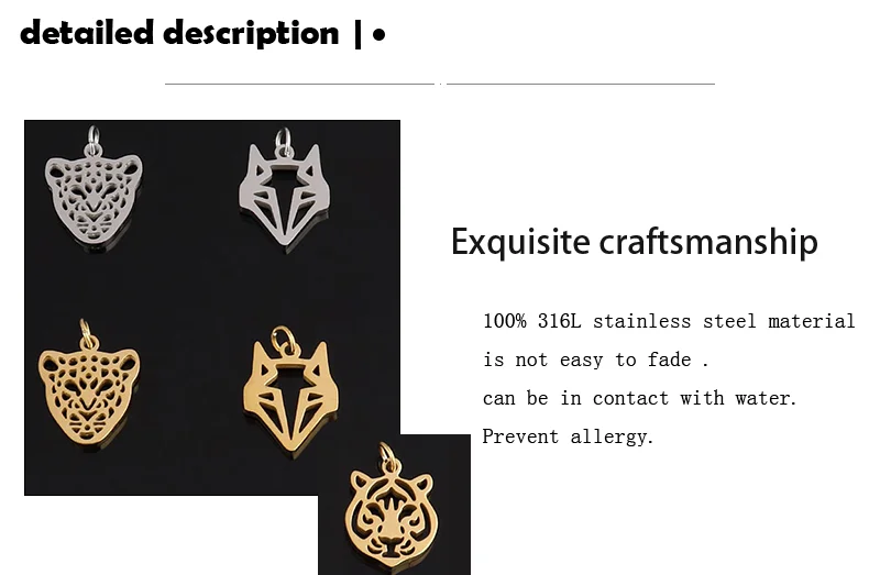 5pcs Stainless Steel Tiger Charms Fit Jewelry Making Animal Geometry Wolf Pendant Charms Makings Necklaces For DIY Handmade