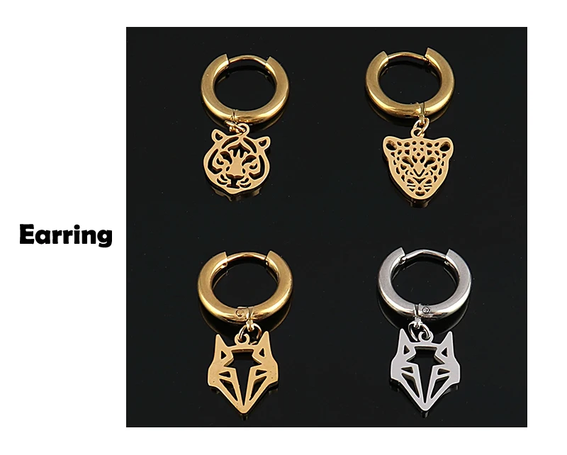 5pcs Stainless Steel Tiger Charms Fit Jewelry Making Animal Geometry Wolf Pendant Charms Makings Necklaces For DIY Handmade