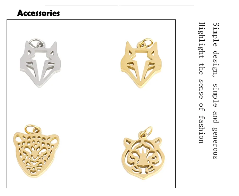 5pcs Stainless Steel Tiger Charms Fit Jewelry Making Animal Geometry Wolf Pendant Charms Makings Necklaces For DIY Handmade