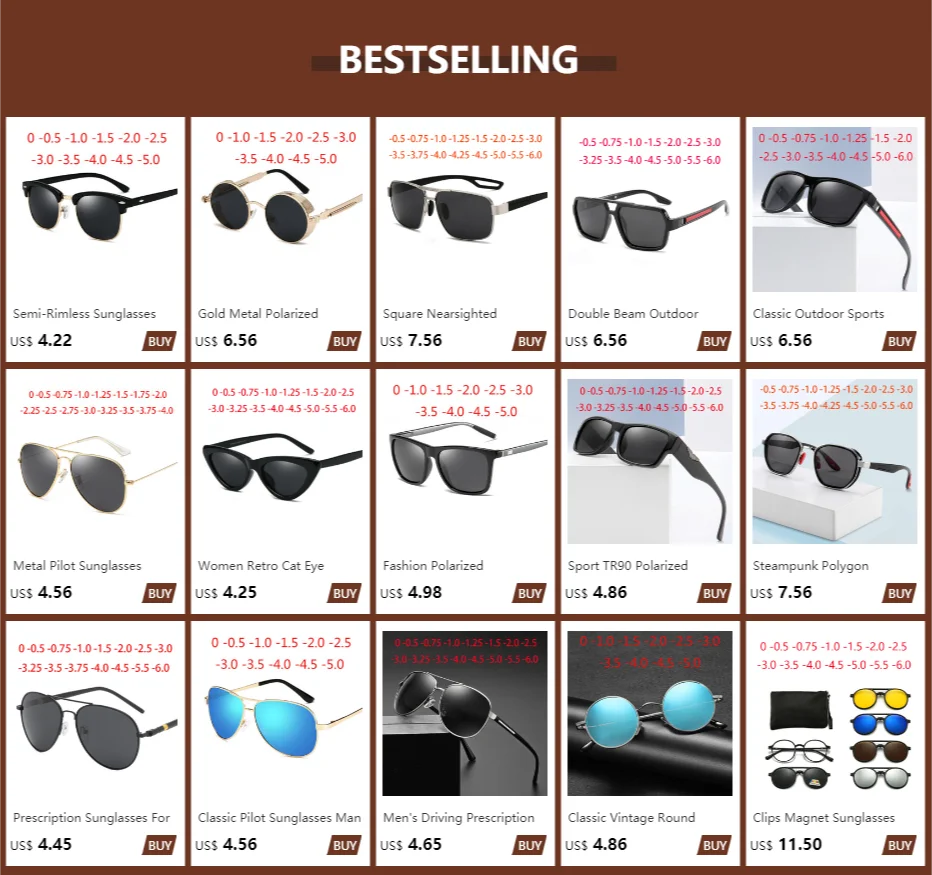 Men's Driving Prescription Lenses Sunglasses Polarized Cat Eyes Anti-Glare Short-sight Sun Glasses For Male 0 -0.5 -0.75 To -6.0