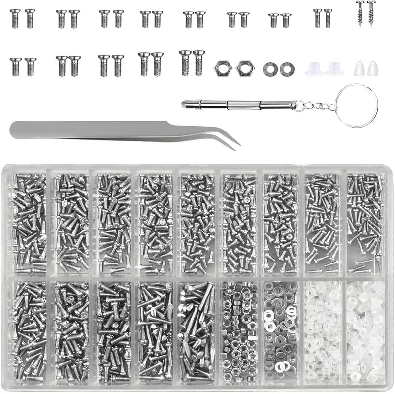 1200pcs Glasses Screws With Screwdriver Tweezers Repair Set Mini Fix Screw Kit Complete Glasses Tiny Screws Screws for Glasses