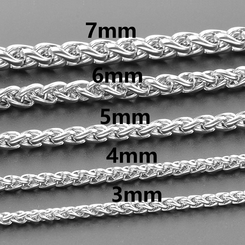 Width 3/4/5/6/7mm Stainless Steel Necklace For Women Men Link Chain Around Neck Decoration Rainbow Silver Color Trendy Necklaces
