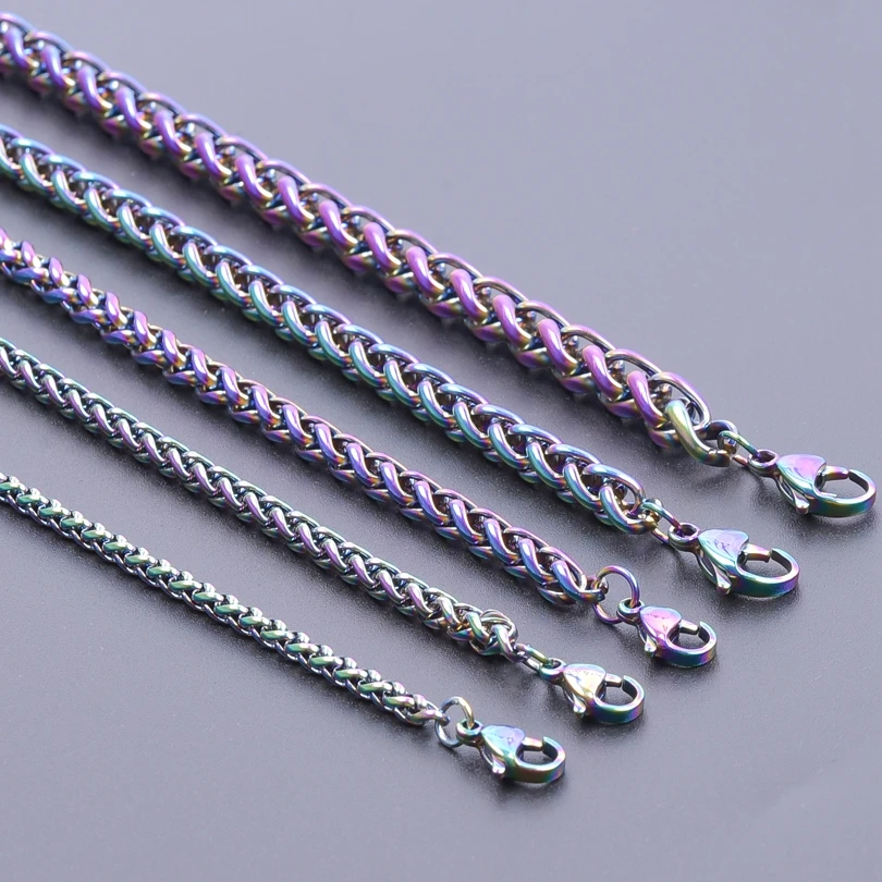 Width 3/4/5/6/7mm Stainless Steel Necklace For Women Men Link Chain Around Neck Decoration Rainbow Silver Color Trendy Necklaces