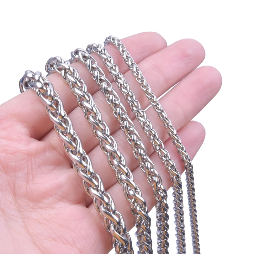 Width 3/4/5/6/7mm Stainless Steel Necklace For Women Men Link Chain Around Neck Decoration Rainbow Silver Color Trendy Necklaces