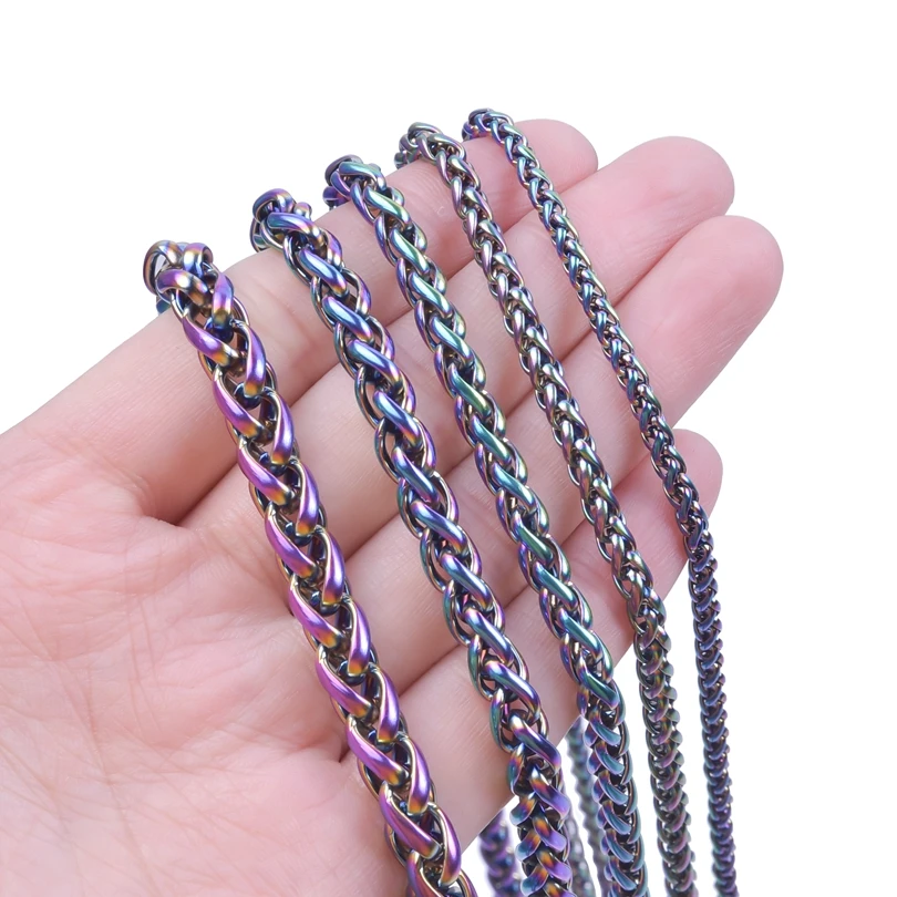 Width 3/4/5/6/7mm Stainless Steel Necklace For Women Men Link Chain Around Neck Decoration Rainbow Silver Color Trendy Necklaces
