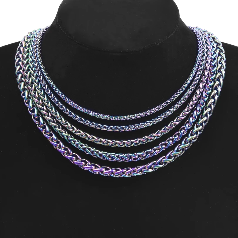 Width 3/4/5/6/7mm Stainless Steel Necklace For Women Men Link Chain Around Neck Decoration Rainbow Silver Color Trendy Necklaces