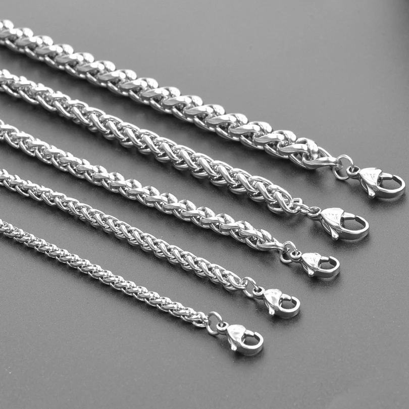 Width 3/4/5/6/7mm Stainless Steel Necklace For Women Men Link Chain Around Neck Decoration Rainbow Silver Color Trendy Necklaces