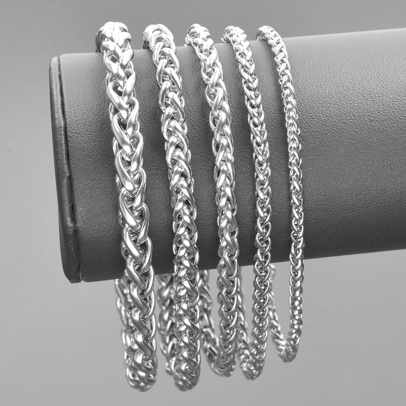 Width 3/4/5/6/7mm Stainless Steel Necklace For Women Men Link Chain Around Neck Decoration Rainbow Silver Color Trendy Necklaces