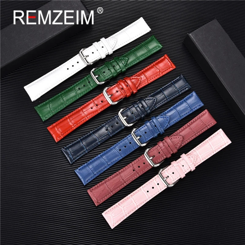Genuine Leather Watchbands 14/16/18/20/22mm Watch Band Strap Steel Pin Buckle High Quality Wrist Belt Bracelet + Tool