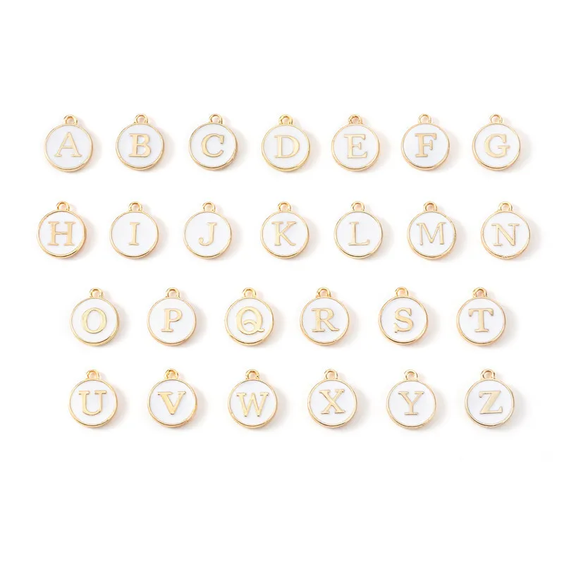10pcs Initial Alphabet Letter Double Face Enamel Charms Pendants 12mm For Jewelry Making Bracelet Handmade Craft