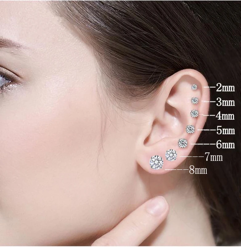 Stainless Steel 4 Color CZ Zircon korean Earrings For Women Crystal Screw Titanium Steel Ear Studs Anti Allergic Body Jewelry