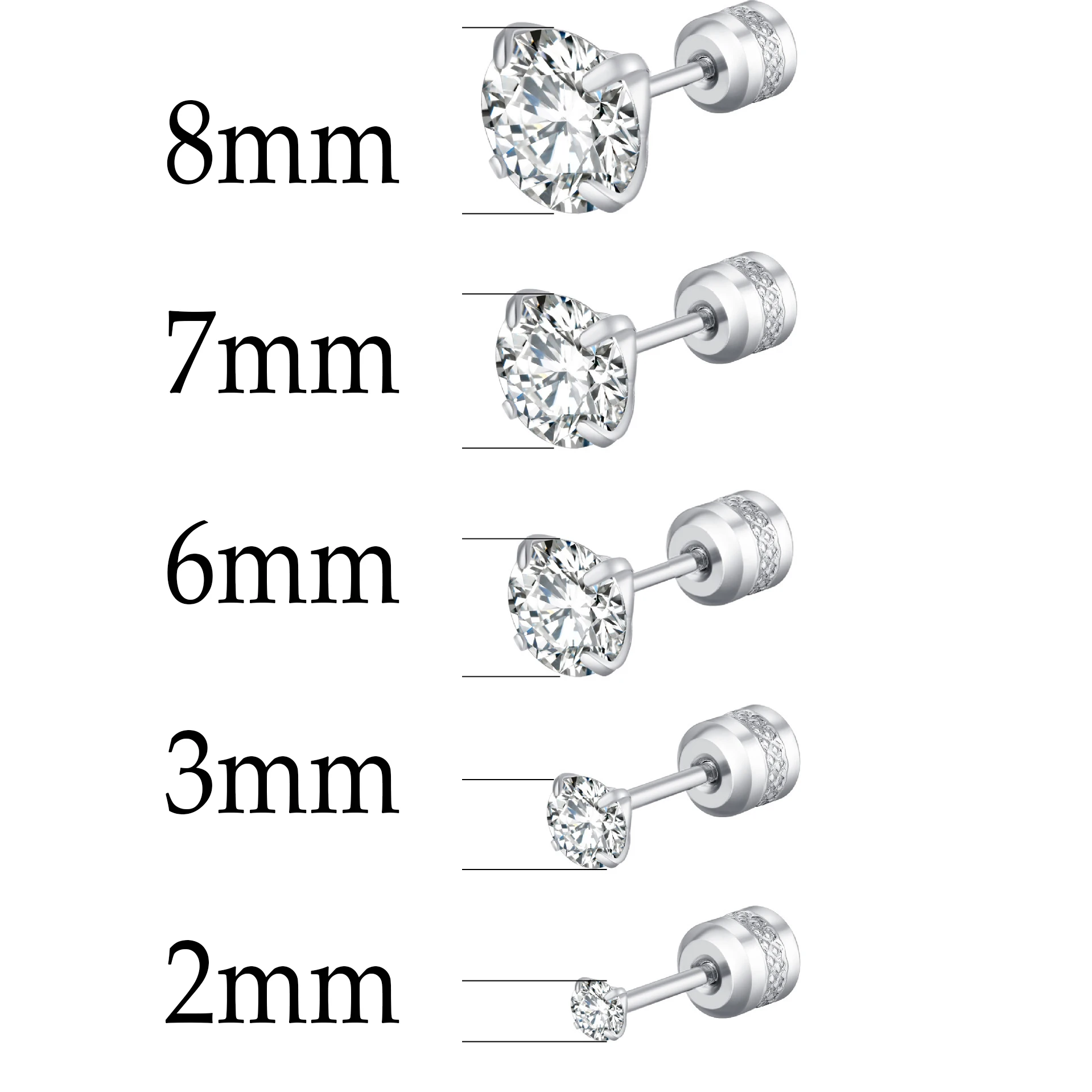 Stainless Steel 4 Color CZ Zircon korean Earrings For Women Crystal Screw Titanium Steel Ear Studs Anti Allergic Body Jewelry