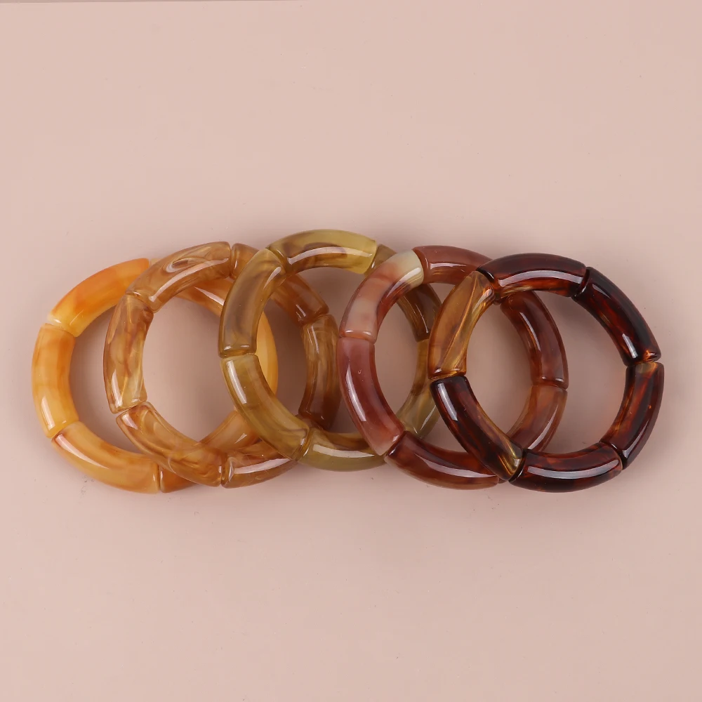 Trendy Resin Geometric Beaded Bracelets on Hand Acrylic Bamboo Tube Bangles Bracelets For Women Fashion Jewelry Valentines Gift