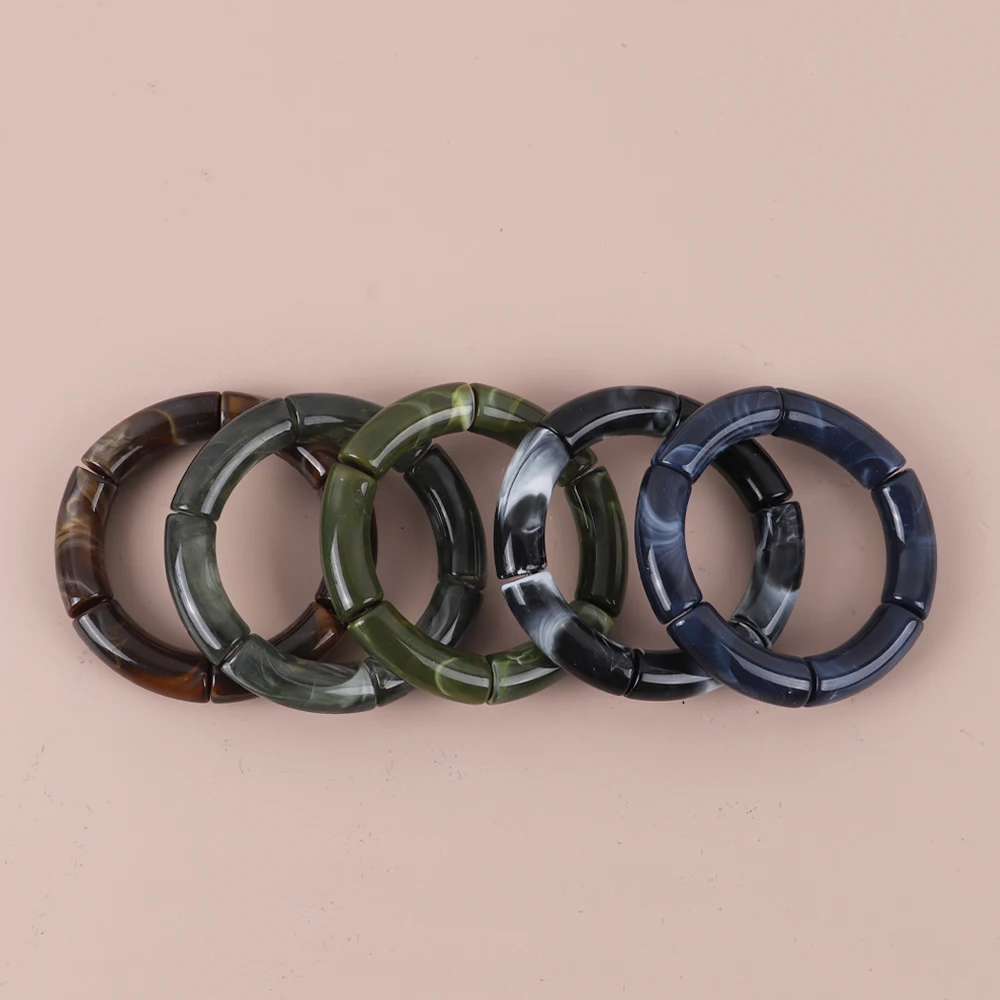 Trendy Resin Geometric Beaded Bracelets on Hand Acrylic Bamboo Tube Bangles Bracelets For Women Fashion Jewelry Valentines Gift