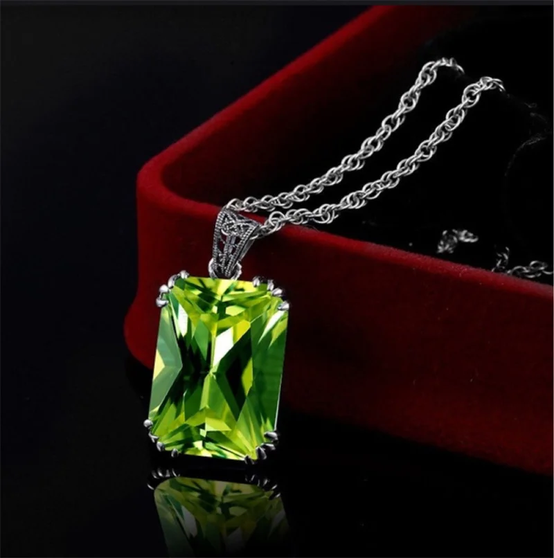 Trendy 925 Sterling Silver Jewelry Sets for Women Ethnic Square Rhinestone Pendant Necklace Hook Earrings Set Party Jewelry GIft