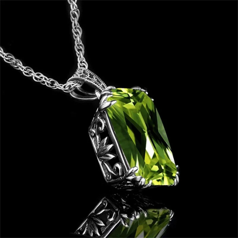 Trendy 925 Sterling Silver Jewelry Sets for Women Ethnic Square Rhinestone Pendant Necklace Hook Earrings Set Party Jewelry GIft