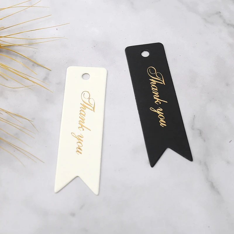 50Pcs 2x7cm Gold Foil Thank You Tag Cake Decoration for Wedding Guest Gift Birthday Party Labels Paper Tags Gift Listing Card