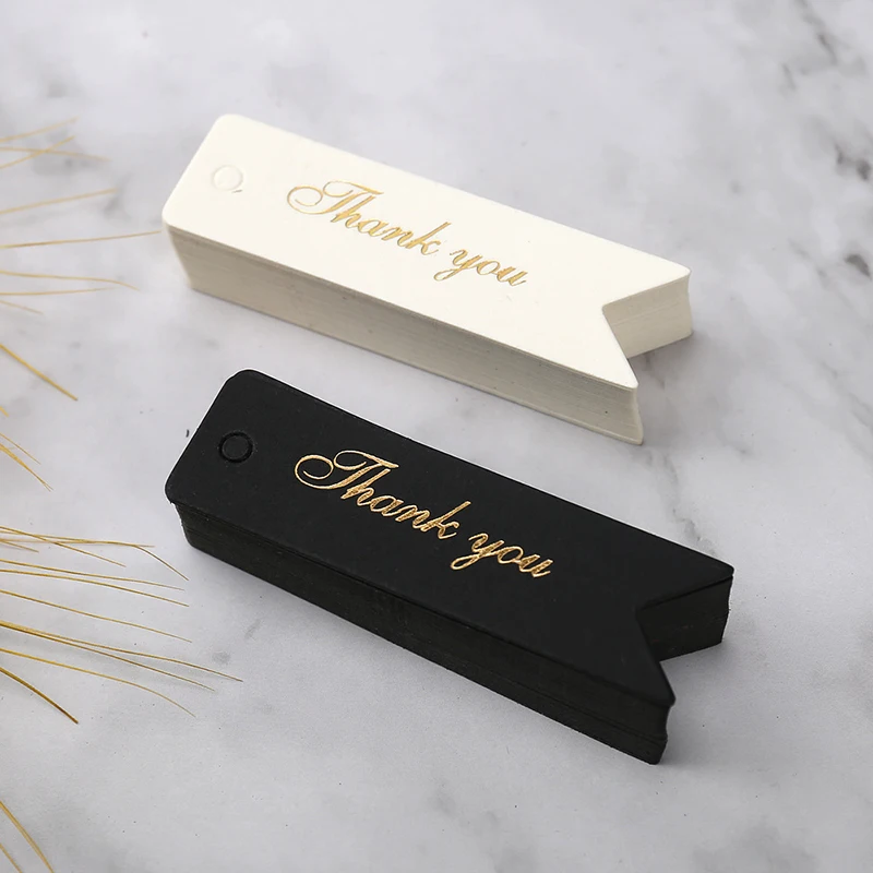 50Pcs 2x7cm Gold Foil Thank You Tag Cake Decoration for Wedding Guest Gift Birthday Party Labels Paper Tags Gift Listing Card