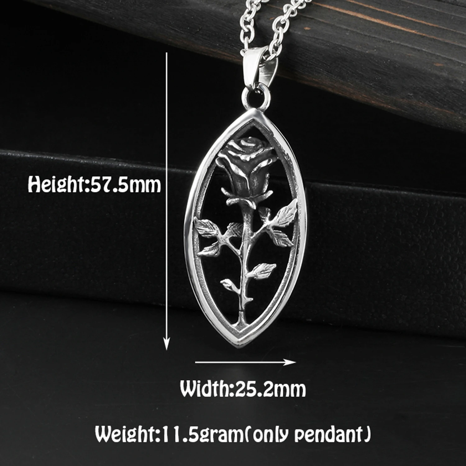 316L Stainless Steel Fashion Retro 3D Rose Men's Pendant Necklace European and American Trendy Men's Jewelry Couple Gifts