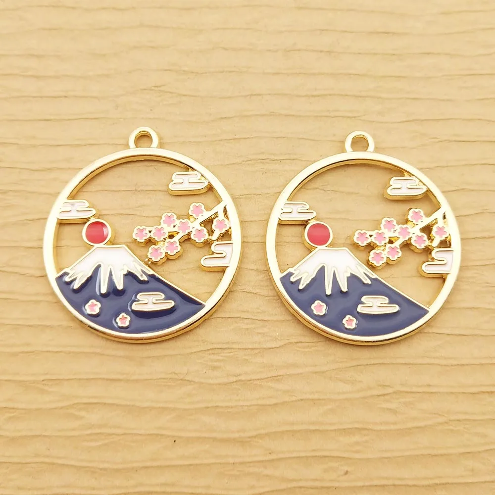10pcs Sun Mountain Charm for Jewelry Making Enamel Pendant Necklace Bracelet Accessories Diy Supplies Zinc Alloy Gold Plated