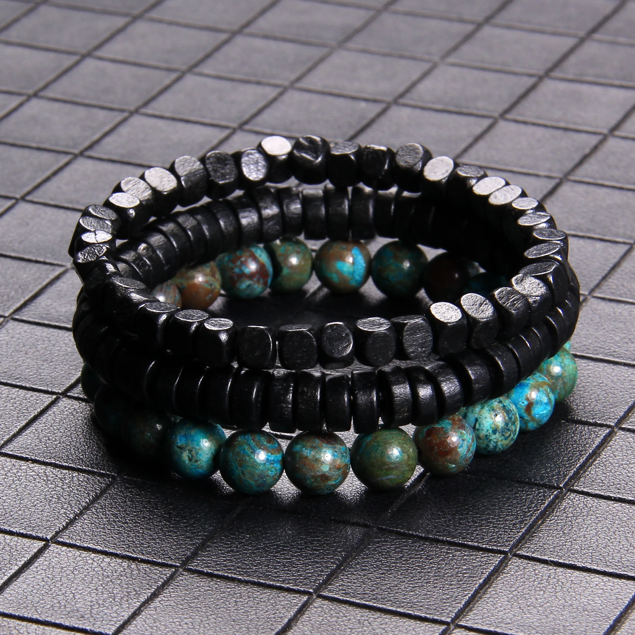 Fashion Natural Stone Beads Men Bracelet Multilayer Black Lava Onyx Beads Charm Punk Bracelet Bangles Women Jewelry Couples Gift