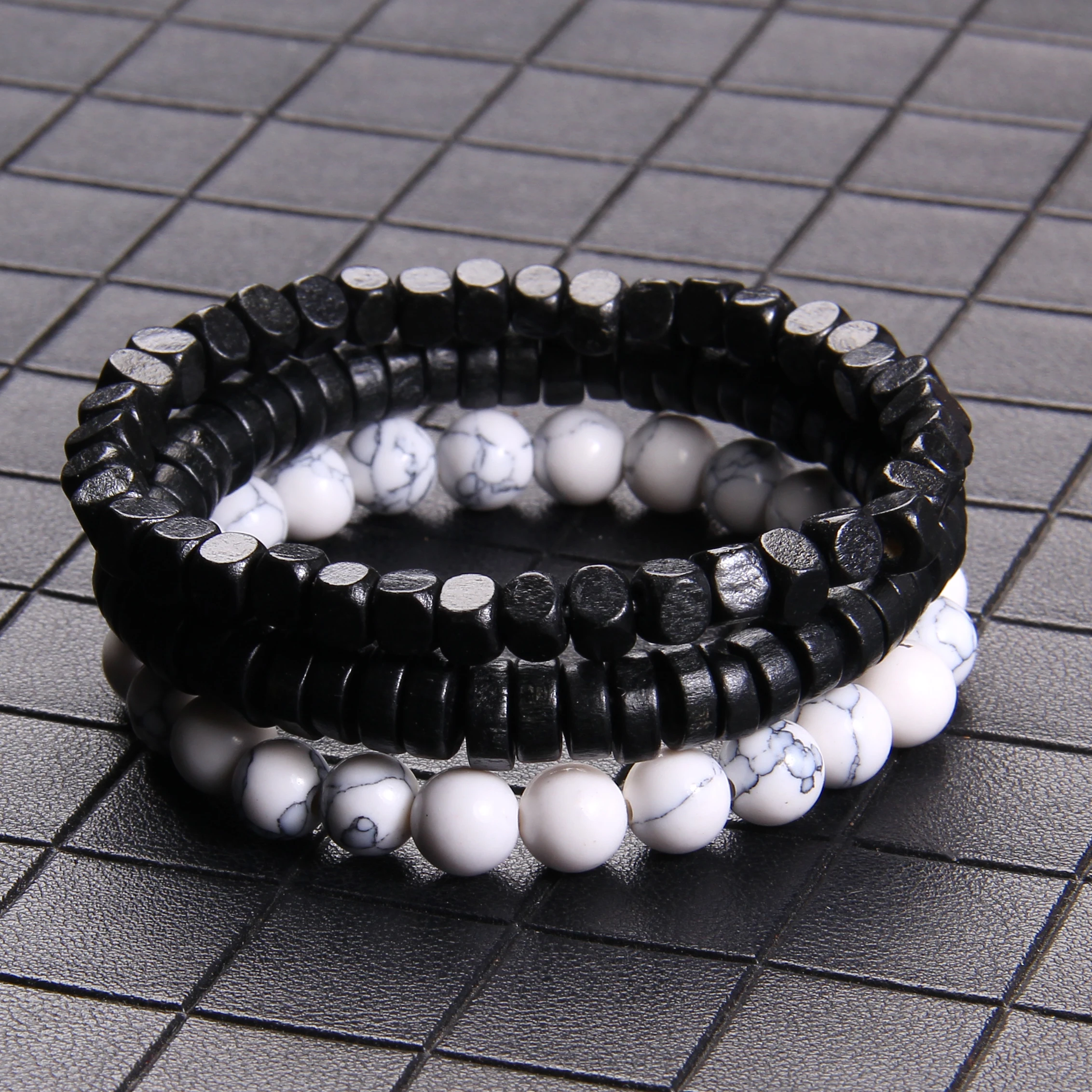 Fashion Natural Stone Beads Men Bracelet Multilayer Black Lava Onyx Beads Charm Punk Bracelet Bangles Women Jewelry Couples Gift