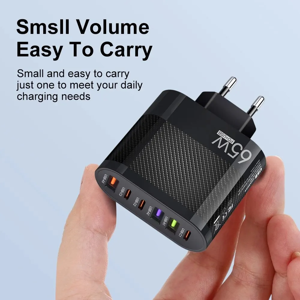 3.1A 6 in 1 3USB 3PD Charger QC3.0 Fast Charging Quick Charger For Samsung S23 Xiaomi Mobile Phone Charge Adapter EU//US/UK Plug
