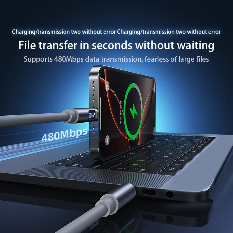 NNBILI 240W Type C to Type C Fast Super Charge Digital Display Cable USB C Data Cable For Iphone 15 16 17 Samsung Huawei Xiaomi
