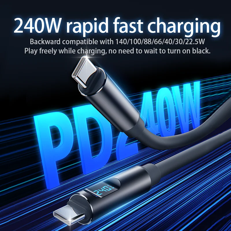 NNBILI 240W Type C to Type C Fast Super Charge Digital Display Cable USB C Data Cable For Iphone 15 16 17 Samsung Huawei Xiaomi
