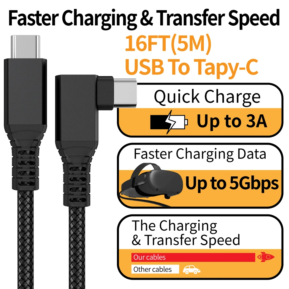 10FT Link Cable for Quest 2 Quest PC VR USB 3 to Type C Long Cable 3A Fast Charging &5Gbps Data Transfer Cable for VR Headset
