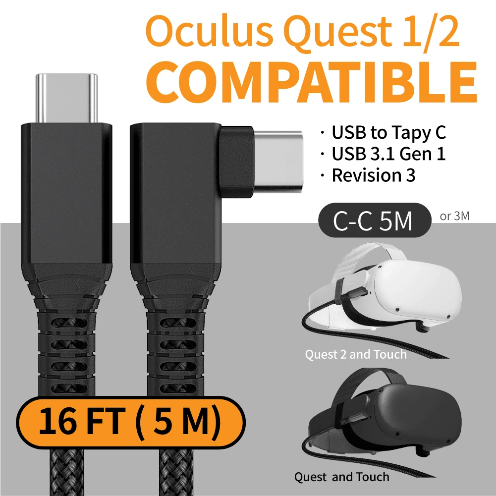 10FT Link Cable for Quest 2 Quest PC VR USB 3 to Type C Long Cable 3A Fast Charging &5Gbps Data Transfer Cable for VR Headset