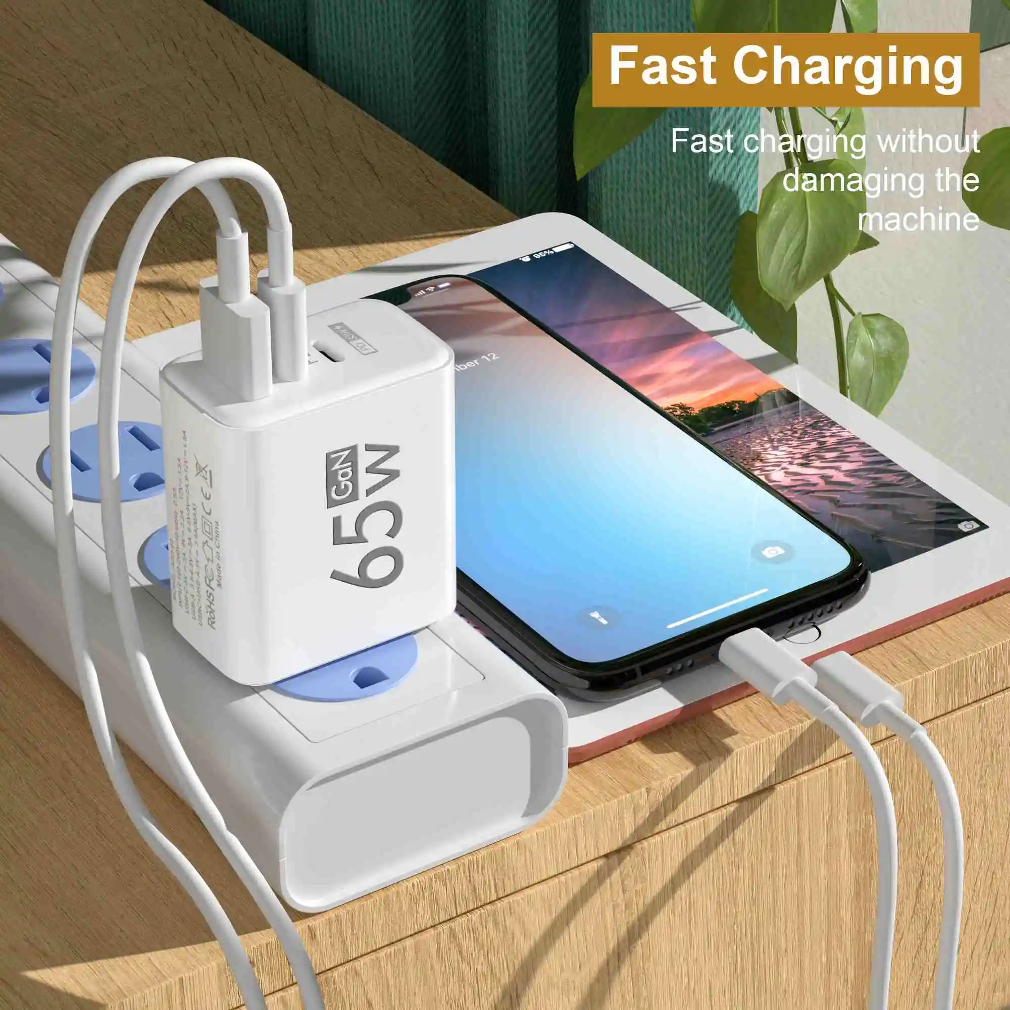 GaN 65W USB C Wall Charger Mobile Phone PD Type C Quick Charger Power Adapter for Samsung Xiaomi iPhone Fast Charging carregador