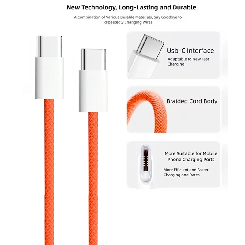 60W PD Nylon Braided USB-C to USB C Fast Charger Cable For iPhone 17 16 15 /Pro Max Compatibility Samsung Type C Fast Charging