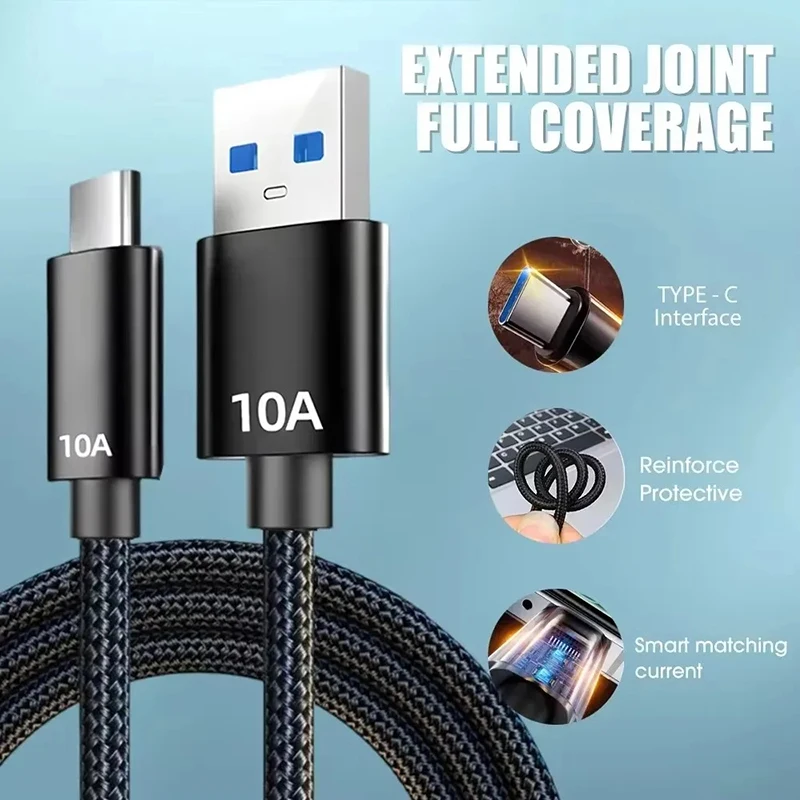 10A 120W Cable Super Fast Charge Cable Highspeed Data Transfe USB A To TypeC Data Cord Knit Cable For Phone Quick Charging Cable