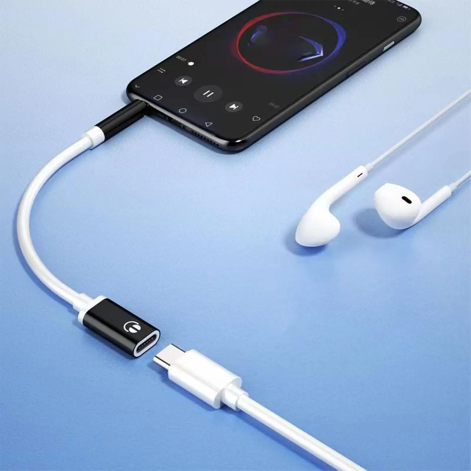 AUX Audio Cable 3.5mm Male to Typec Female Flat Head Earphone to Round Head Car Speaker Adapter Phone Converter Converter