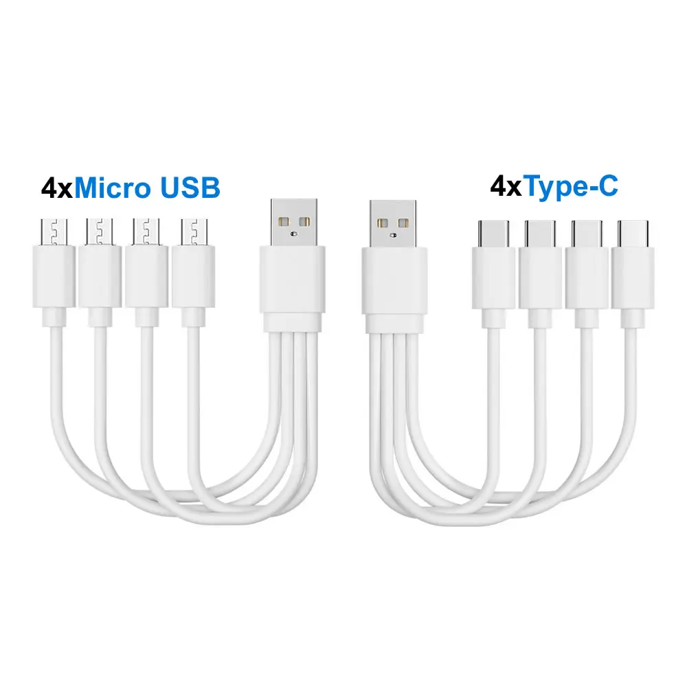 20cm Short USB Multi Charging Cable 4 in 1 Multiple Type C / Micro USB Charging Cord 4Port USB C Splitter Cable 5V 2A