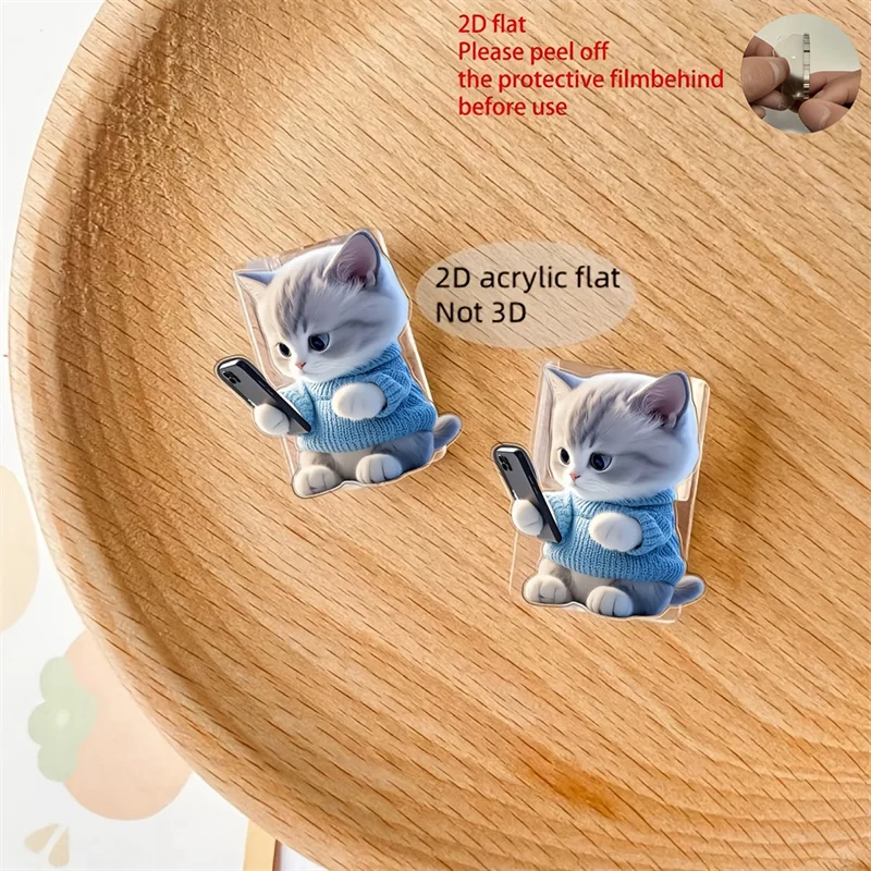 2D Flat 2pcs Cute Cat Phone Charger Cable Protectors Adorable Kitten Design Connector Cover For iPhone Type-C Charging Interface