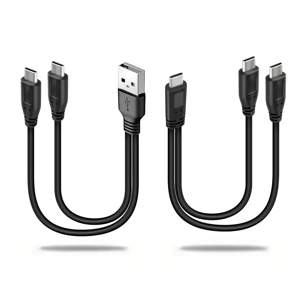 20cm 1 to 2 Out Dual USB C Charging Cord, Short USB Type C to Type C Splitter Cable, Portable Multi USB-C Hubs Charging Cable
