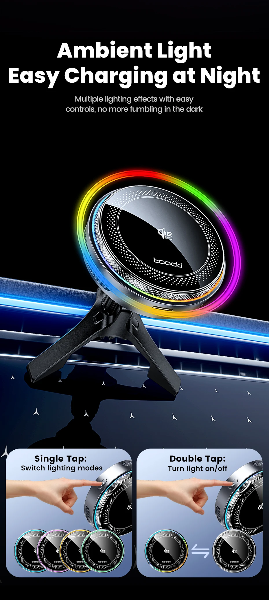Toocki Qi2.2 25W Wireless Charger Magnetic Car Phone Holder TEC Cooling for iPhone 17 16 15 Samsung S26 S25 for Magsafe Charger