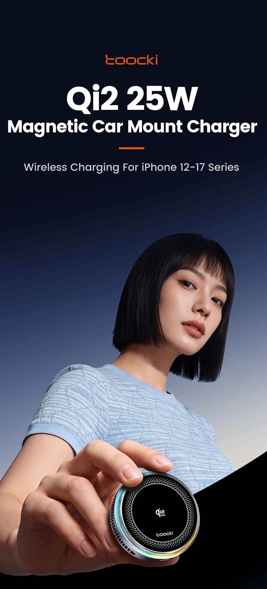 Toocki Qi2.2 25W Wireless Charger Magnetic Car Phone Holder TEC Cooling for iPhone 17 16 15 Samsung S26 S25 for Magsafe Charger