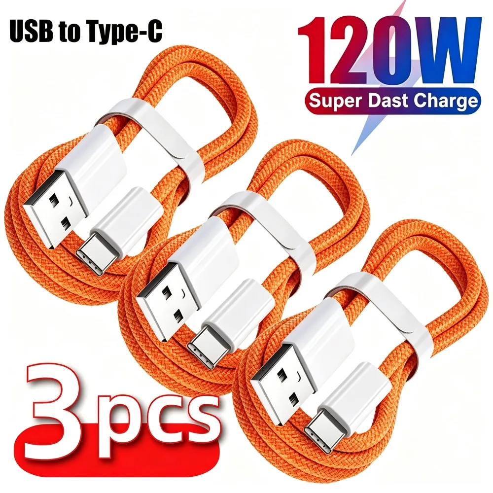 3PC 120W Braided USB A to USB C Fast Charging Cable,High‑Speed Wire Compatible with iPhone,Samsung,Huawei,Xiaomi Android Devices