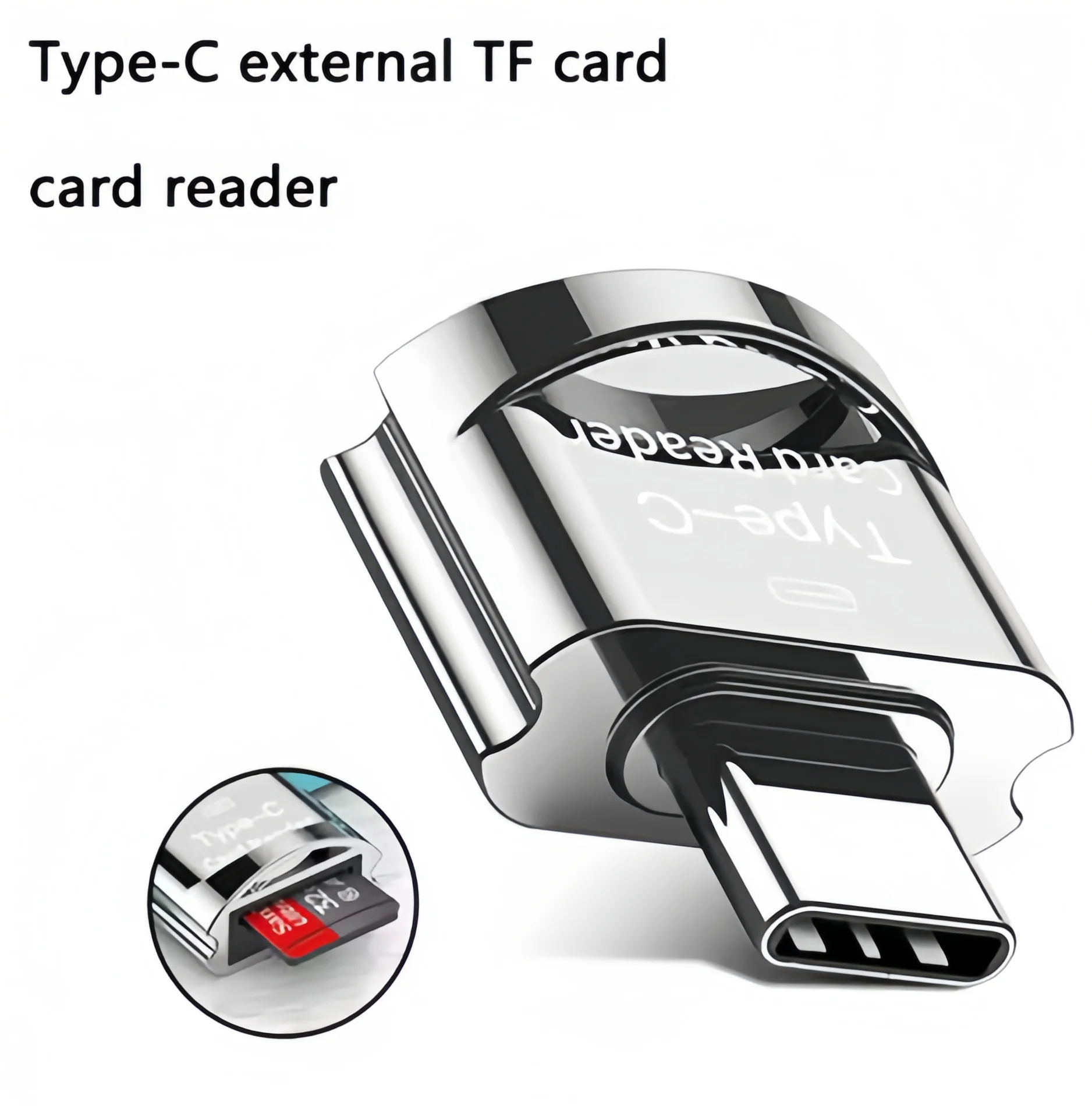 Type C Micro SD Card Reader, BorlterClamp USB C TF Card Reader Adapter with Keychain