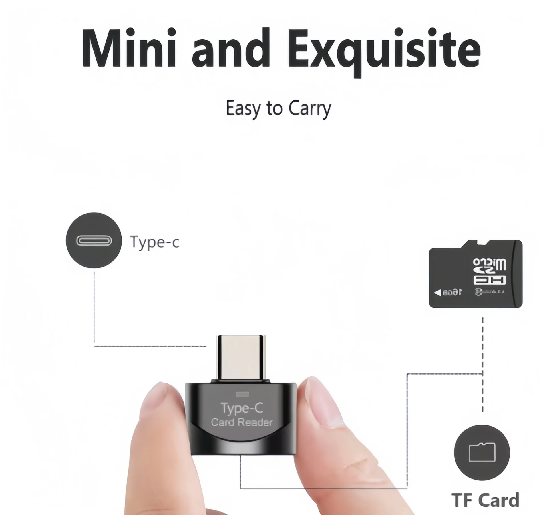 Type C Micro SD Card Reader, BorlterClamp USB C TF Card Reader Adapter with Keychain
