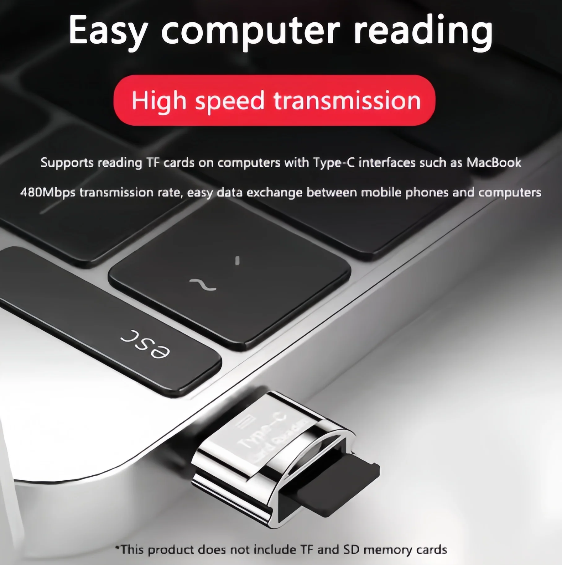Type C Micro SD Card Reader, BorlterClamp USB C TF Card Reader Adapter with Keychain