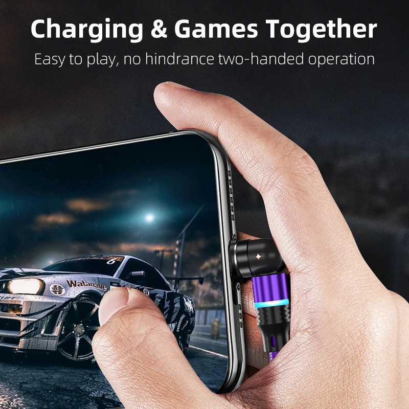 AUFU 3 in 1 540 Rotate Magnetic Type C Cable Micro USB Magnet Fast Charging Cable With LED For iPhone Xiaomi Huawei Samsung POCO