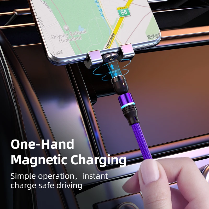 AUFU 3 in 1 540 Rotate Magnetic Type C Cable Micro USB Magnet Fast Charging Cable With LED For iPhone Xiaomi Huawei Samsung POCO