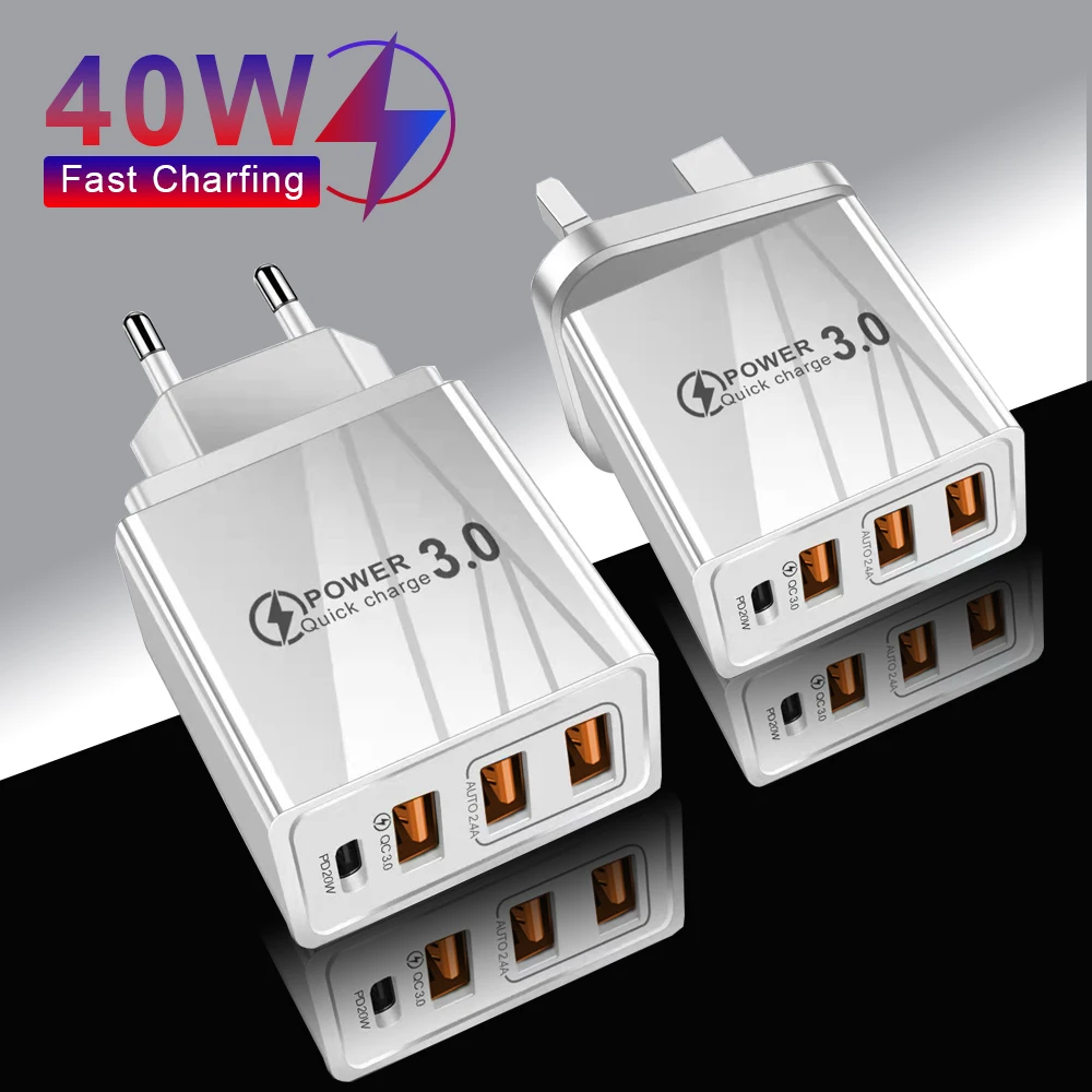 48W USB Charger QC 3.0 Type C PD Fast Charge For iPhone 12 13 Max Samsung S21 Huawei Xiaomi Mobile Phone EU/US Plug Wall Charger