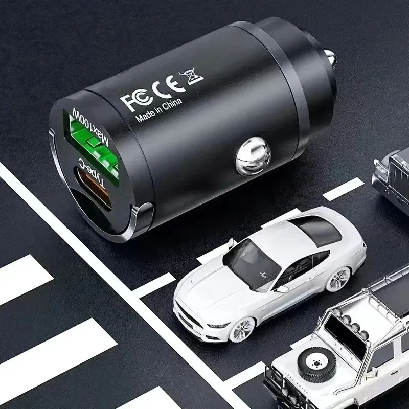 100W Mini Car Charger QC 3.0 Fast Charging PD USB Type C Pull Ring Car Phone Charger Adapter For Iphone 15 Xiaomi Samsung Huawei