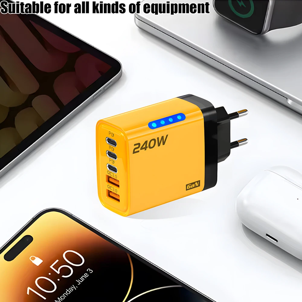 5 Ports USB C PD Charger Quick Charge 3.0 Type C USB Phone Chargers Fast Charging Adapter For iPhone 16 15 Samsung Xiaomi Huawei