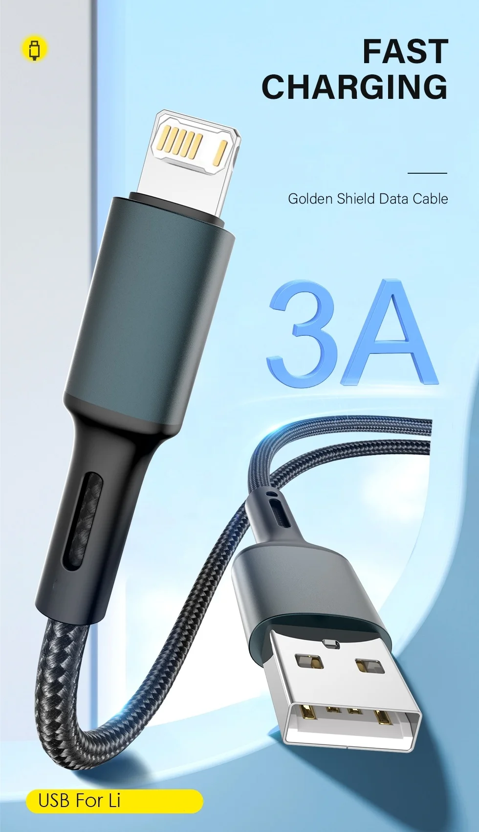 3A USB Cable For iPhone 14 13 12 11 Pro Max X XR 6s 7 8 Plus 2m 3m Lead Mobile Phone Fast Charging Cord Data Charger Wire